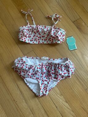 Girls 6x Cherry Print Ruffle Bikini